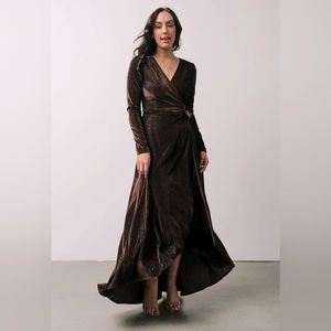 Baltic Born Serena Shimmer Velvet Wrap Dress in Chocolate
